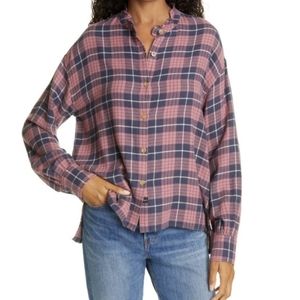 Rails Andie Plaid Button Down Flannel Top in Rose Indigo